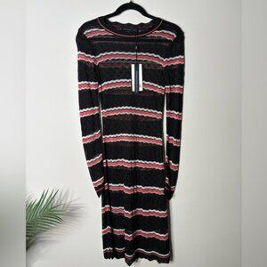 Karen Millen Pointelle Crochet Striped Dress black white pink